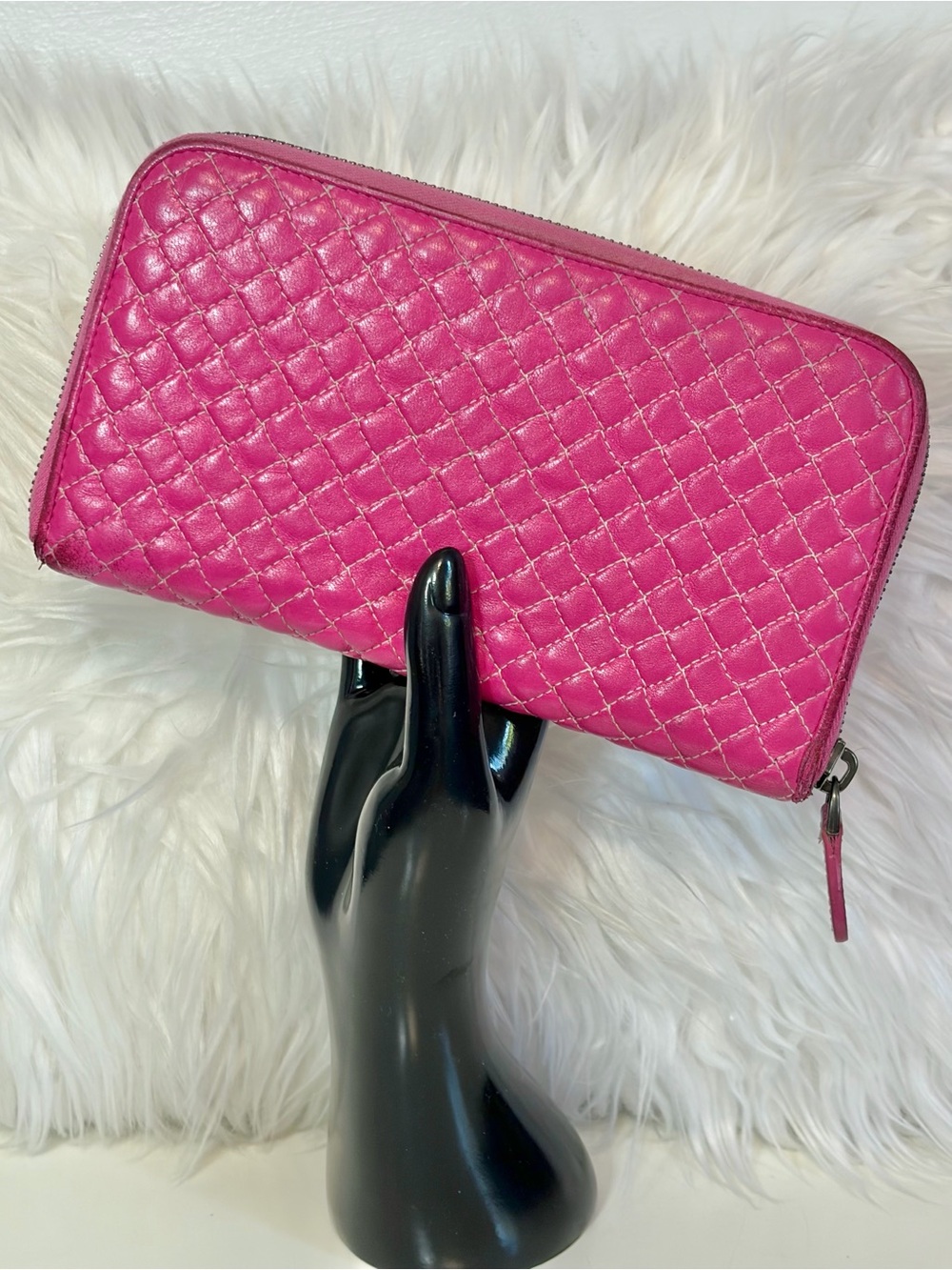 Bottega Veneta Pink Intrecciato Zip Continental Wallet with COA MSRP $950